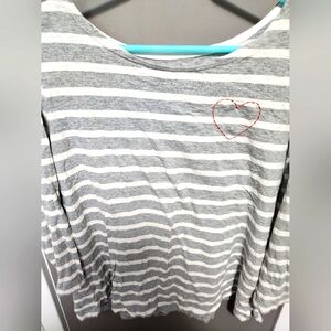 Lightweight long sleeve striped heart tee